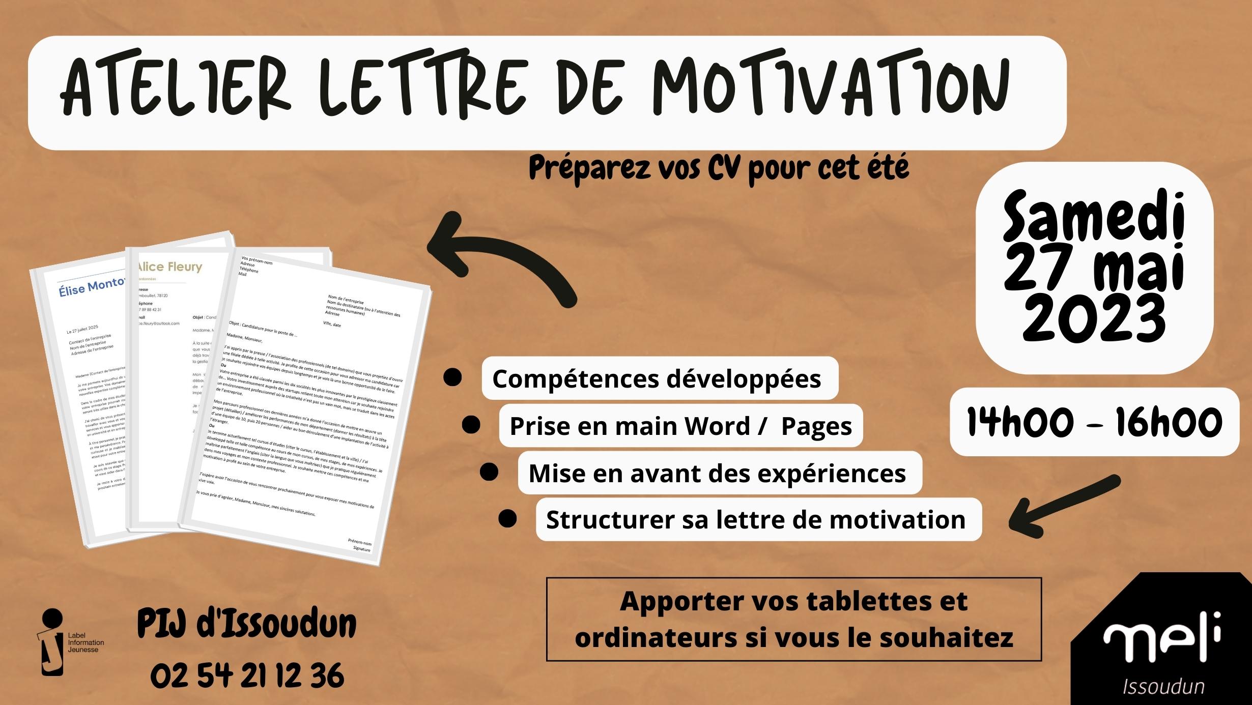 ATELIER LETTRE DE MOTIVATION